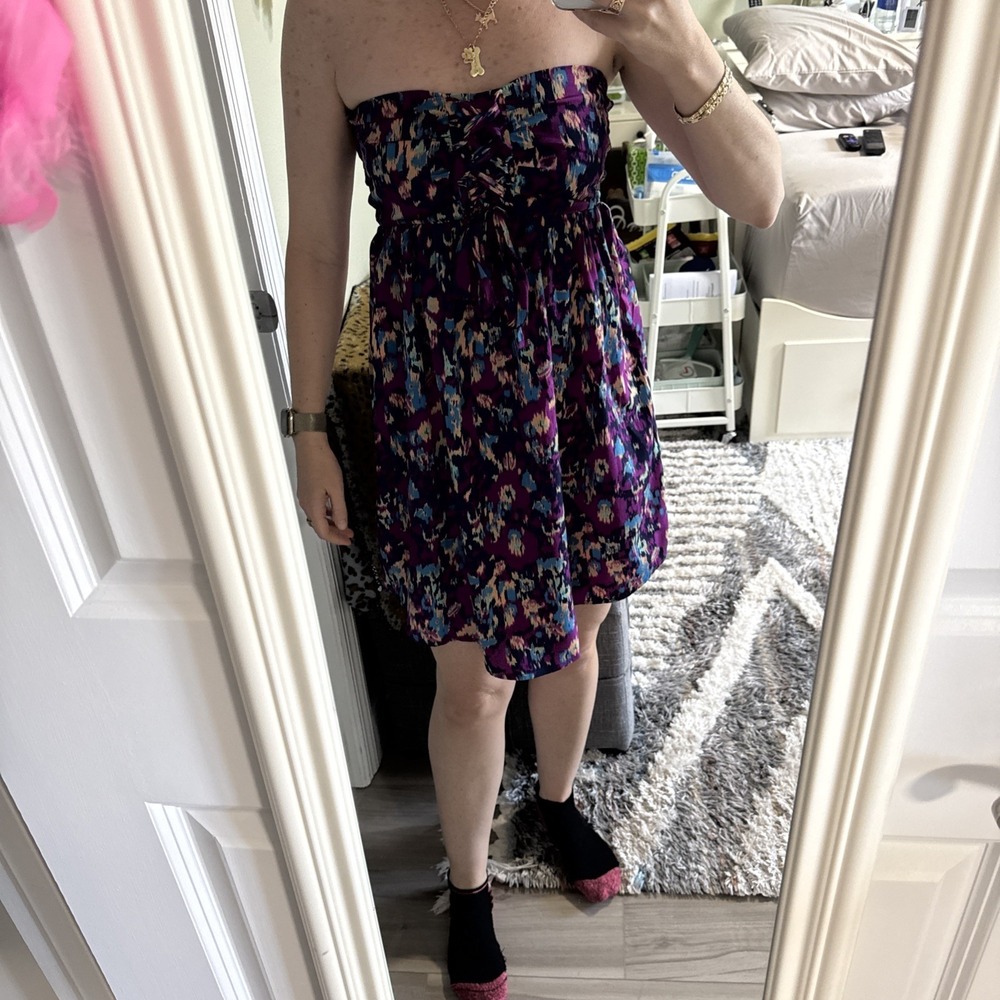 O'Neill Oneill Purple Blue Floral Print Strapless Midi Dress Sz Small - Picture 4 of 11